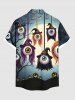 Plus Size Wizard Eye Tree Pumpkin Moon Print Halloween Button Pocket Shirt For Men -  