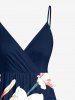Plus Size Flower Leaf Branch Print Hawaii Surplice A Line Cami Dress -  