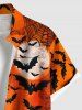 Plus Size Pumpkin Spider Web Bat Moon Print Halloween Button Pocket Shirt For Men -  