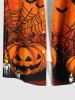 Plus Size Pumpkin Spider Web Bat Moon Print Halloween Button Pocket Shirt For Men -  