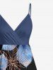 Robe caraco trapèze à imprimé feuilles ombré grande taille à surplis hawaïen - Bleu Marine 4X
