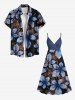Robe caraco trapèze à imprimé feuilles ombré grande taille à surplis hawaïen - Bleu Marine 4X