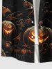 Plus Size Halloween Pumpkin Bat Floral Pattern Print Buttons Pocket Shirt For Men -  