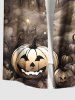 Plus Size Halloween Pumpkin Bat Tree Castle Print Buttons Pocket Shirt For Men -  