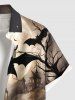 Plus Size Halloween Pumpkin Bat Tree Castle Print Buttons Pocket Shirt For Men -  