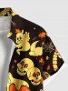 Plus Size Halloween Pumpkin Bat Skull Ghost Print Buttons Pocket Shirt For Men -  