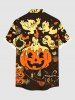 Plus Size Halloween Pumpkin Bat Skull Ghost Print Buttons Pocket Shirt For Men -  