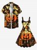 Robe débardeur grande taille à imprimé citrouille, chauve-souris, crâne et fantôme pour Halloween - Noir 2X