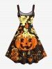 Robe débardeur grande taille à imprimé citrouille, chauve-souris, crâne et fantôme pour Halloween - Noir 2X