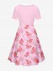 Plus Size Flamingo Coconut Tree Print Cinched Hawaii Dress -  