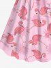 Plus Size Flamingo Coconut Tree Print Cinched Hawaii Dress -  