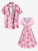 Plus Size Flamingo Coconut Tree Print Cinched Hawaii Dress -  