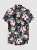 Chemise hawaïenne grande taille à imprimé feuilles d'hibiscus et boutons avec poche pour homme - Noir 5XL