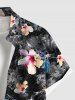Chemise hawaïenne grande taille à imprimé feuilles d'hibiscus et boutons avec poche pour homme - Noir 5XL