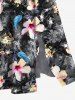 Robe mi-longue hawaïenne fendue à imprimé feuilles et fleurs d'hibiscus grande taille - Noir L