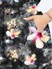 Robe mi-longue hawaïenne fendue à imprimé feuilles et fleurs d'hibiscus grande taille - Noir L