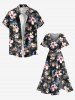 Robe mi-longue hawaïenne fendue à imprimé feuilles et fleurs d'hibiscus grande taille - Noir L