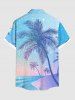 Plus Size Coconut Tree Seascape Snowflake Ombre Print Buttons Pocket Hawaii Shirt For Men -  