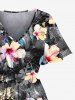 Plus Size Hibiscus Flowers Leaf Print Split Hawaii Midi Dress -  