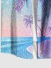 Plus Size Coconut Tree Seascape Snowflake Ombre Print Buttons Pocket Hawaii Shirt For Men -  