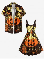 Tenue d'Halloween grande taille assortie pour couples, motif citrouille, chauve-souris, crâne, fantôme - Noir 
