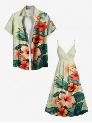 Hibiscus Flowers Leaf Tropical Print Plus Size Matching Hawaii Beach Outfit For Couples -  