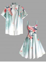 Flowers Leaf Stripes Colorblock Ombre Print Plus Size Matching Hawaii Beach Outfit For Couples -  
