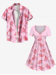 Flamingo Coconut Tree Print Plus Size Matching Hawaii Beach Outfit For Couples -  