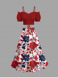 Flowers Leaf Print Plus Size Hawaii Matching Set -  