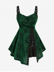 Débardeur croisé grande taille à imprimé fleur de rose, avec boucle et œillets, côtelé et superposé - Vert profond 1X | US 14-16