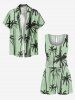 Matching Hawaii Shirt and Romper Plus Size Beach Outfit Coconut Tree Printed for Couples -  