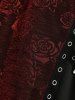 Plus Size Rose Flower Printed Crossover Bust Buckle Grommet Split Ribbed Layered Tank Top -  