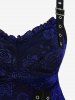 Débardeur croisé grande taille à imprimé fleur de rose, avec boucle et œillets, côtelé et superposé - Bleu Marine 3X | US 22-24