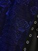 Débardeur croisé grande taille à imprimé fleur de rose, avec boucle et œillets, côtelé et superposé - Bleu Marine 3X | US 22-24