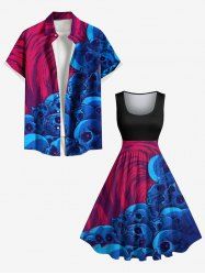 Skull Cave Print Plus Size Matching Outfit For Couples -  