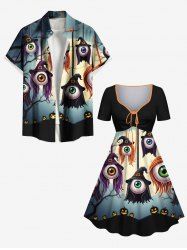 Tenue assortie grande taille pour couples, motif arbre, citrouille et lune, pour Halloween - Noir 