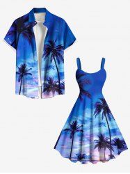Coconut Tree Ombre Galaxy Print Plus Size Matching Hawaii Beach Outfit For Couples -  