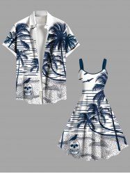 Skull Coconut Tree Sea Waves Crow Print Plus Size Matching Hawaii Beach Outfit For Couples -  