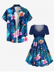 Hibiscus Flowers Tropical Leaf Print Plus Size Matching Hawaii Beach Outfit For Couples -  