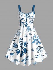 Plus Size Coconut Tree Hibiscus Flowers Starfish Sun Print Hawaii Tank Dress -  