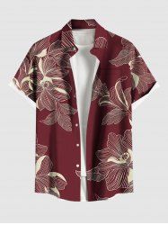 Plus Size Flowers Leaf Print Buttons Pocket Hawaii Shirt For Men -  