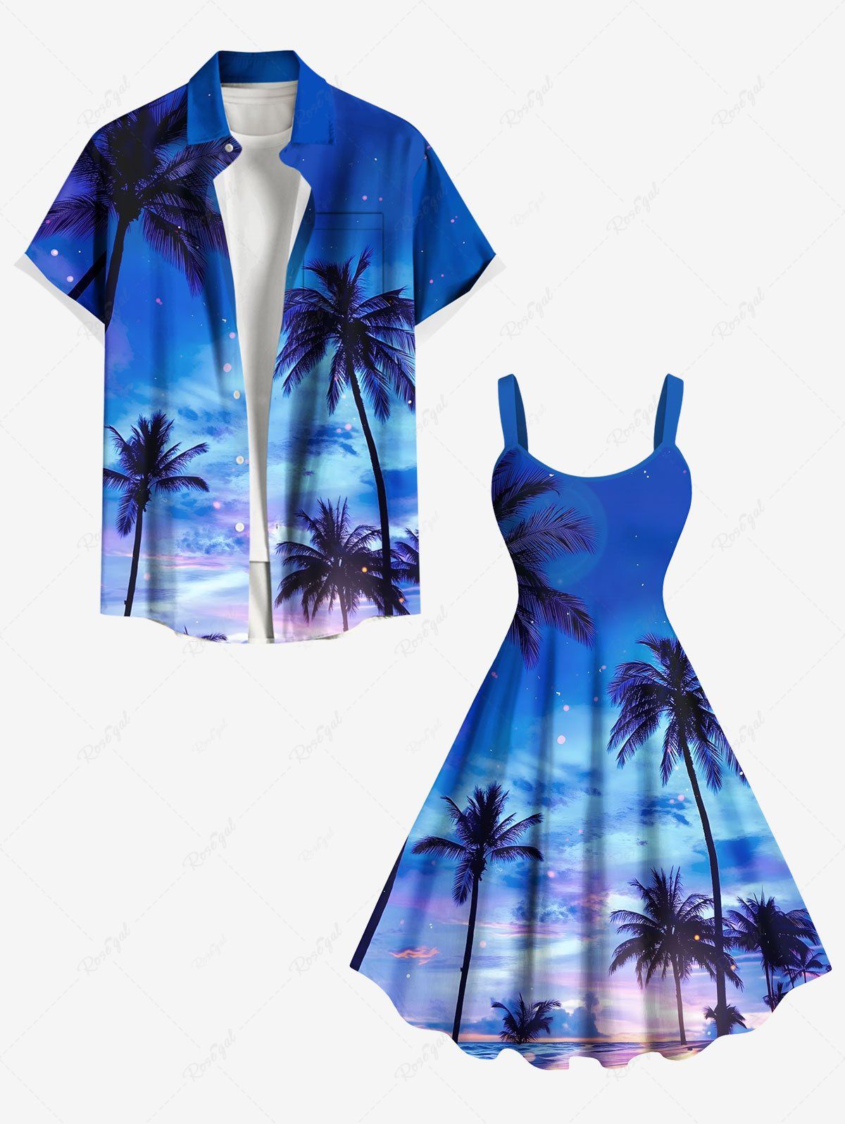 Shop Coconut Tree Ombre Galaxy Print Plus Size Matching Hawaii Beach Outfit For Couples  