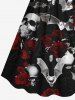 Halloween Skull Bat Rose Flower Print Plus Size Matching Outfit For Couples -  
