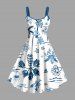 Tenue de plage hawaïenne assortie grande taille à imprimé cocotier, hibiscus, étoiles de mer et soleil pour couples - Blanc 