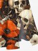 Plus Size Skull Flower Print Hawaii Split Pocket A Line Midi Dress -  
