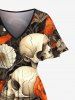 Plus Size Skull Flower Print Hawaii Split Pocket A Line Midi Dress -  