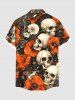 Chemise hawaïenne grande taille à imprimé tête de mort et fleurs pour homme - Orange L