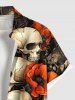 Chemise hawaïenne grande taille à imprimé tête de mort et fleurs pour homme - Orange 4XL
