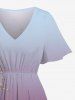Plus Size Flower Leaf Branch Dip Dye Ombre Print Hawaii Split Pocket A Line Midi Dress -  
