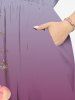 Plus Size Flower Leaf Branch Dip Dye Ombre Print Hawaii Split Pocket A Line Midi Dress -  